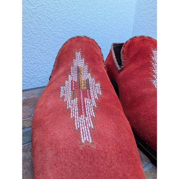 Donald J Pliner Red Suede Embroidered Smoking Slippers 9 Italy Unique Aztec main image 5
